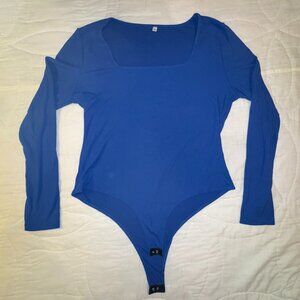 Bright Blue Ribbed Bodysuit – Size XL – Square Neckline